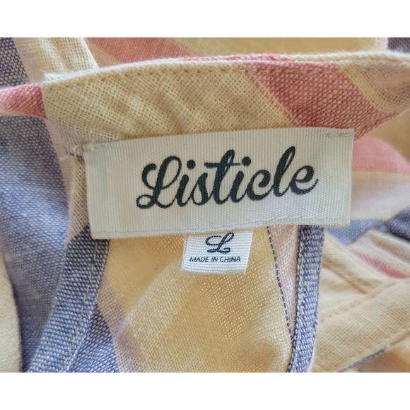 Listicle Dress Size Large Striped Woven Cotton Halter Summer Dress Pockets Boho - Picture 10 of 12